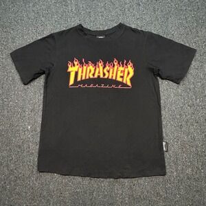 Thrasher Flame Logo TShirt Sz M Mens Black Skater Streetwear Graphic Tee